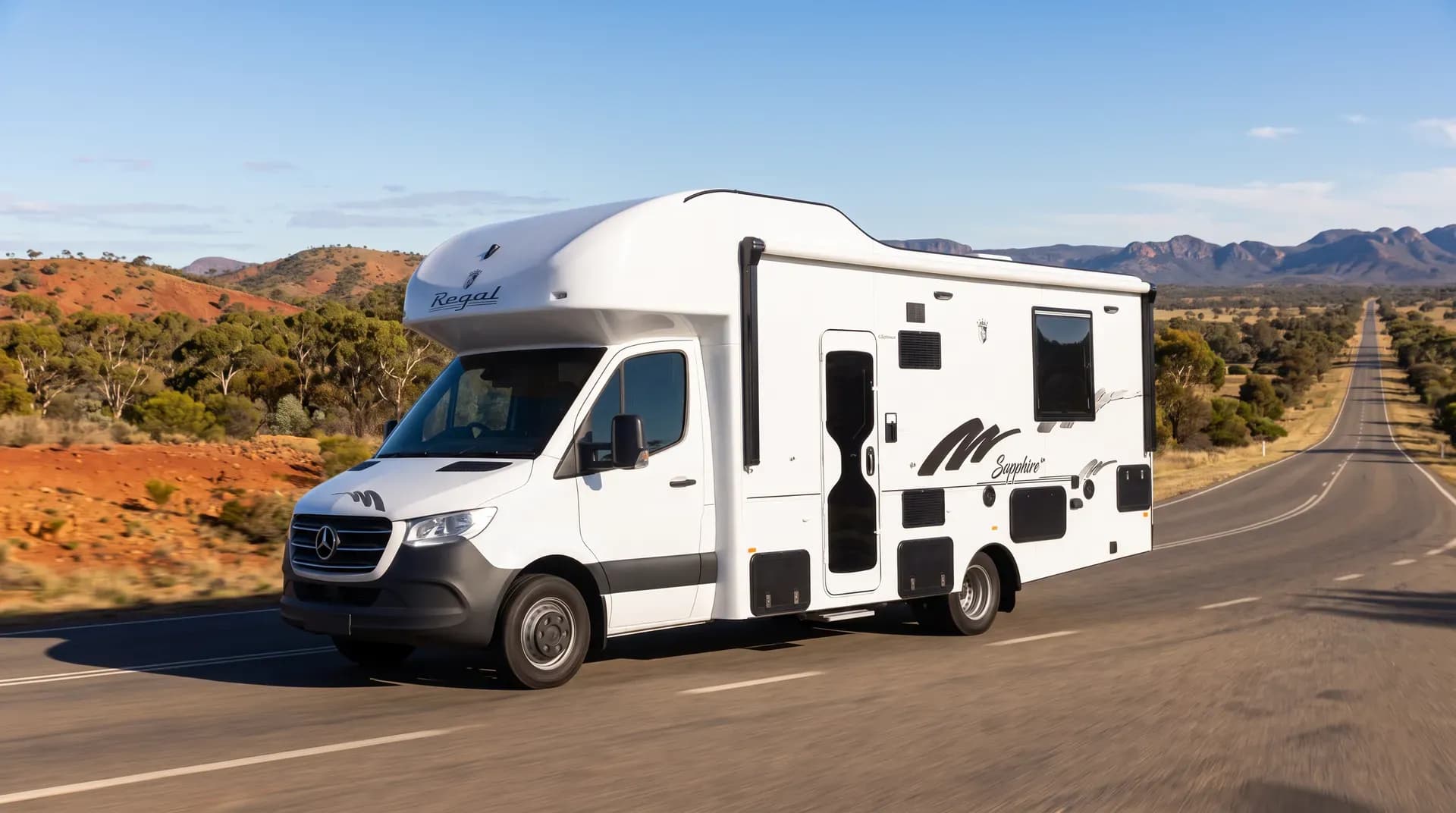 Motorhome touring an open outback highway